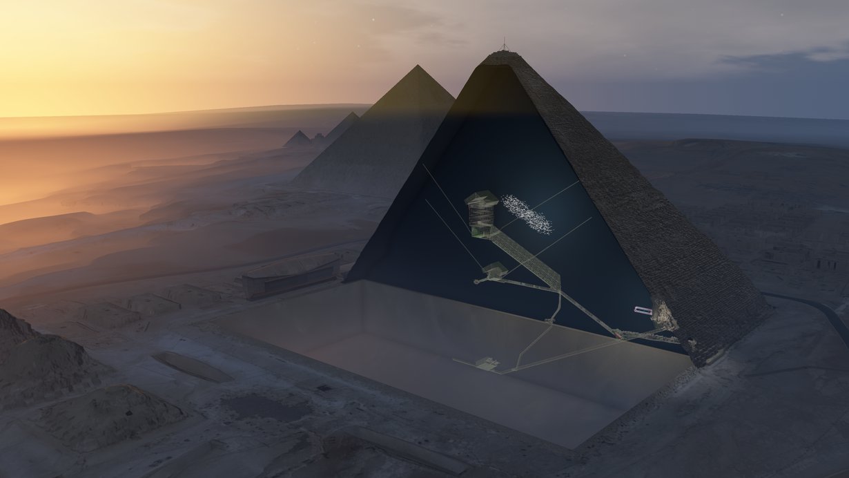 Myonikuvannus paljasti tyhjän tilan pyramidin keskellä. Kuva: ScanPyramids mission