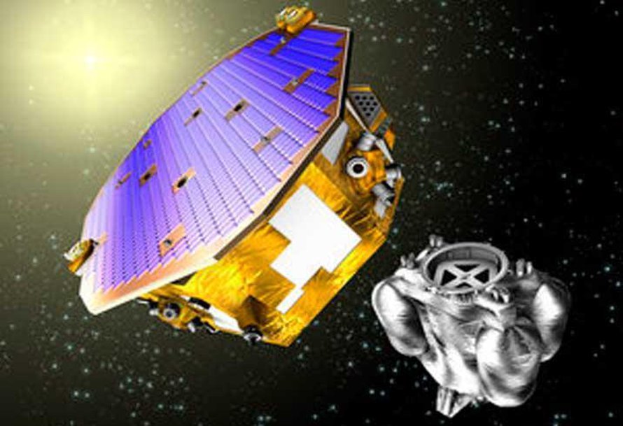 Lisa Pathfinder -satelliitti selvittää menetelmää mitata tarkasti painovoima-aaltoja. Kuvassa oikealla mittalaite, joka on satelliitin kuoren alla. Kuva: <span class="photographer">Esa</span>