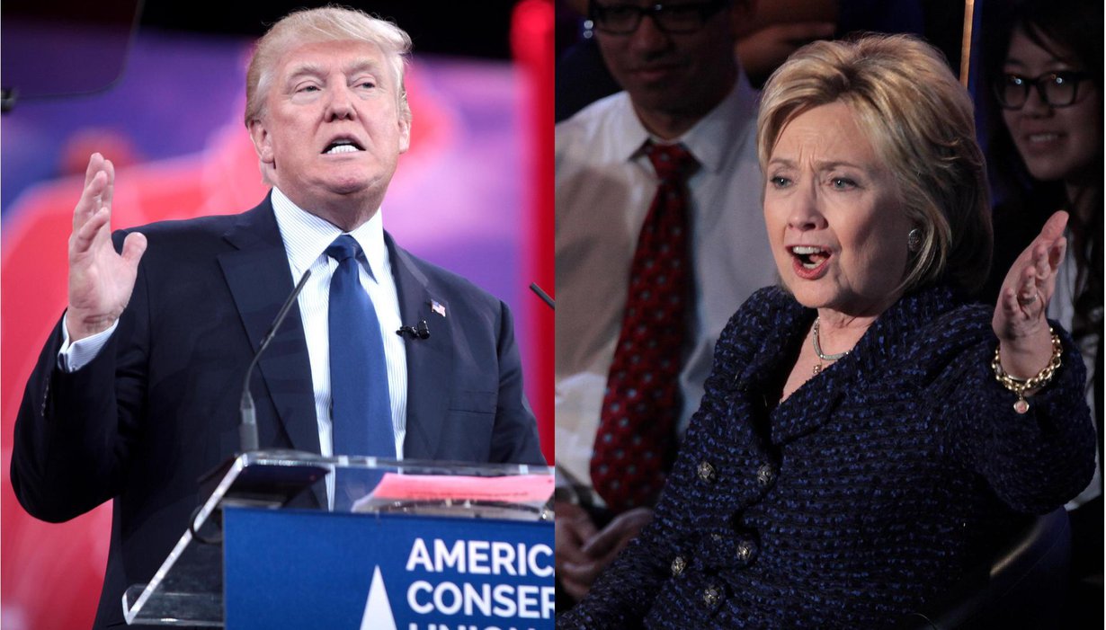 Tutkijat käyttivät kokeissa Yhdysvaltain presidentinvaalien aikaan kiertäneitä valeuutisia. Kuva: Krassotkin (derivative), Gage Skidmore (Donald Trump, Hillary Clinton) / Wikimedia Commons