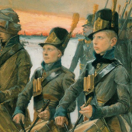 Suomen sodan aikaan sotilaita yksilöivät vielä ruotsinkieliset nimet. Maalaus Albert Edelfelt, kuva: Wikimedia Commons