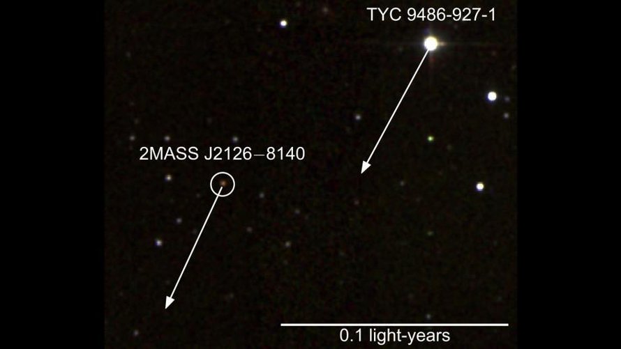 Tähti TYC 9486-927-1 ja sen planeetta 2MASS J2126-8140 ovat todella kaukana toisistaan. Kuva: <span class="photographer">Simon Murphy / Australian National University</span>