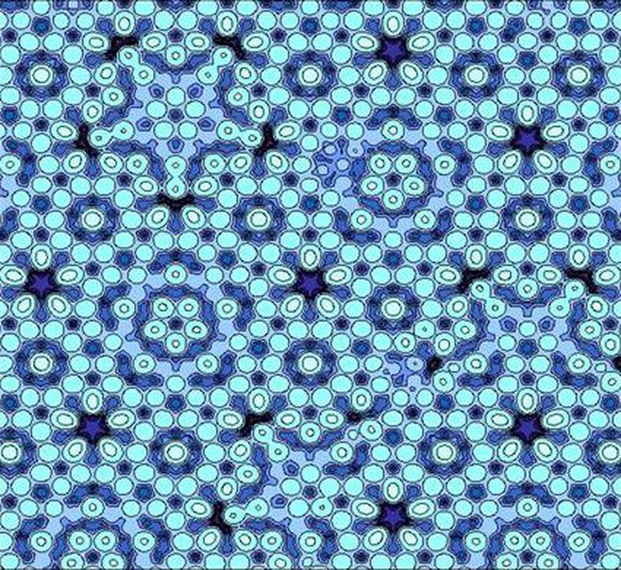 Atomimalli laboratoriossa aikaansaadusta alumiini-palladium-mangaani-kvasikiteestä.