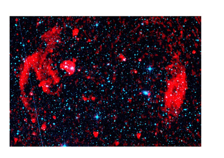 Sininen väri kuvaa optista ja punainen radiosäteilyä. Kuva: <span class="photographer">Joydeep Bagchi, IUCAA, NRAO/AUI/NSF
</span>