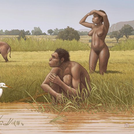 Homo bodoensis eli Afrikassa puoli miljoonaa vuotta sitten. Kuva: <span class="photographer">Ettore Mazza</span>