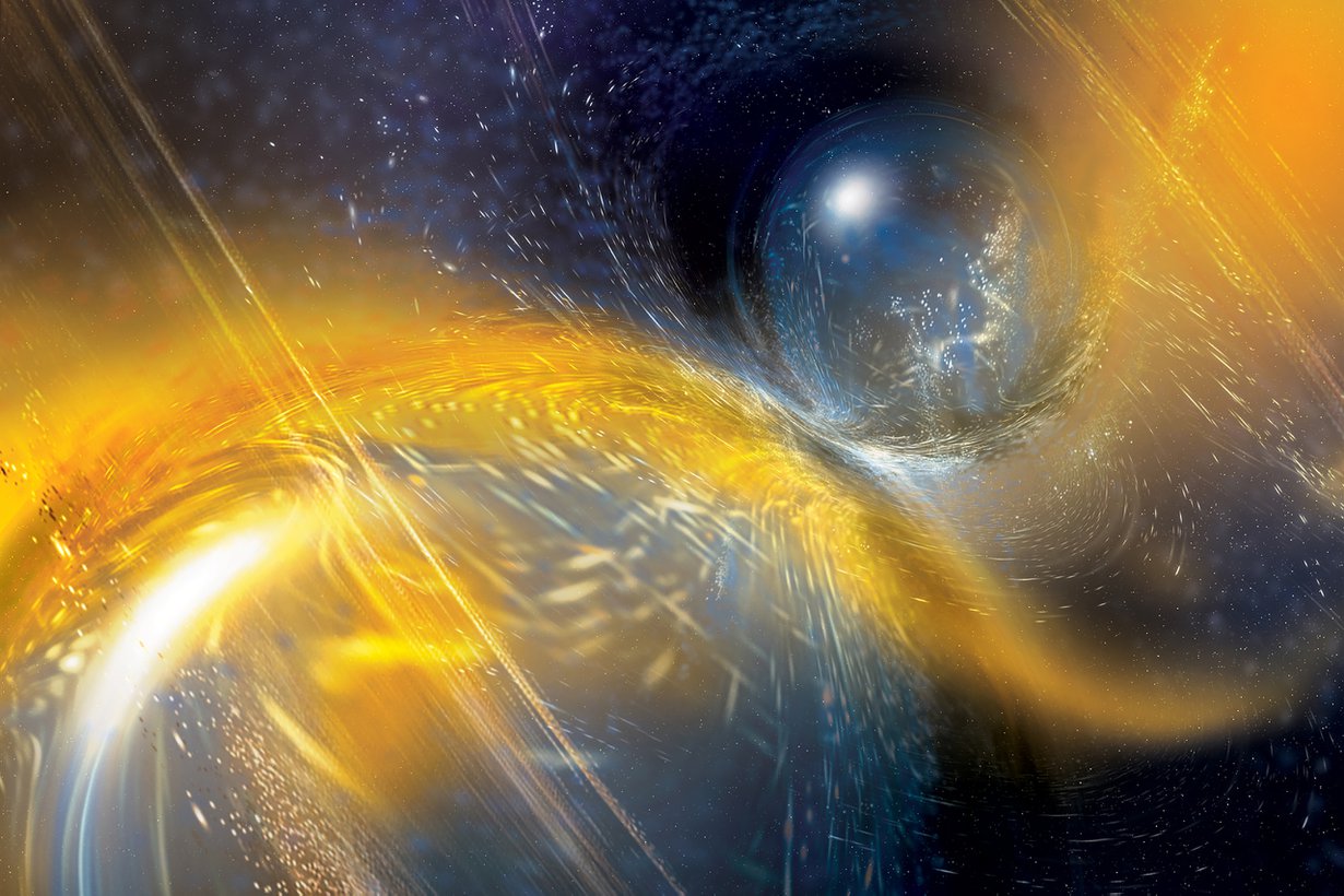 Massiivinen törmäys saa avaruuden väreilemään. Kuva: NSF/Ligo/Sonoma State University/A. Simonnet