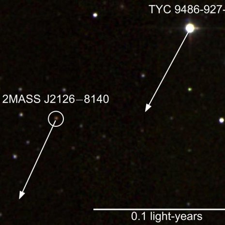 Tähti TYC 9486-927-1 ja sen planeetta 2MASS J2126-8140 ovat todella kaukana toisistaan. Kuva: <span class="photographer">Simon Murphy / Australian National University</span>