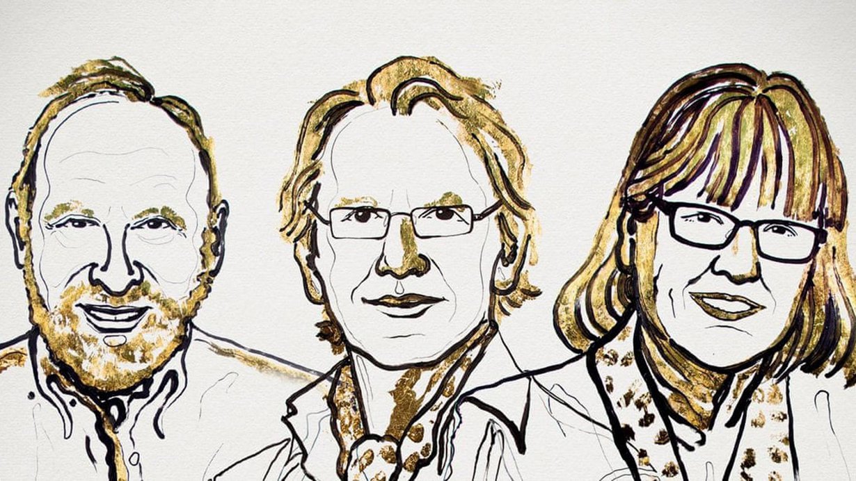 Arthur Ashkin, Gérard Mourou ja Donna Strickland palkittiin fysiikan Nobelin palkinnolla. Kuva: Niklas Elmehed / Nobel Media