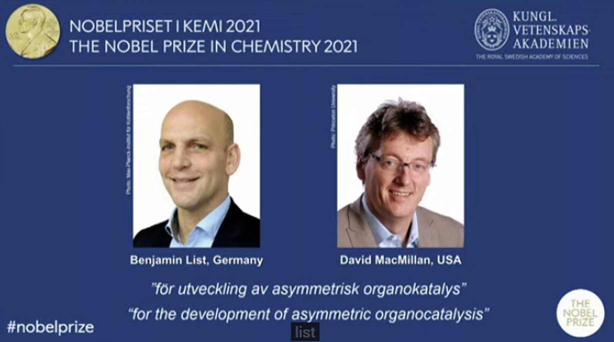 Benjamin List ja David MacMillan palkittiin kemian nobelilla. Kuva: nobelprize.org
