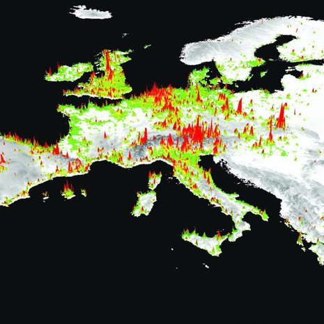 Eniten paikkaan tägättyjä kuvia on jaettu punaisissa kohteissa. Kuva: <span class="photographer">Center for Geospatial Analytics, North Carolina State University</span>