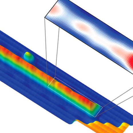 Tältä näyttää atomin vahvuinen lanka, jonka päässä kököttää majoranahiukkanen. Kuva: <span class="photographer">Yazdani Lab, Princeton University</span>