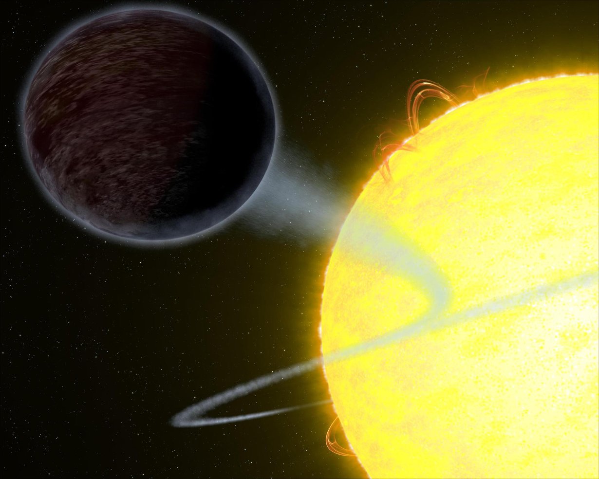 Uudesta pimeän planeetan löydöstä ei ole tarjolla kuvittajan näkemystä. Tämä kuva on toisesta mustasta planeetasta nimeltään Wasp 12b, jonka Hubble-avaruuskaukoputki löysi viime vuonna. Se imee 94 prosenttia siihen osuvasta valosta. Kuva: NASA, ESA, and G. Bacon (STScI)