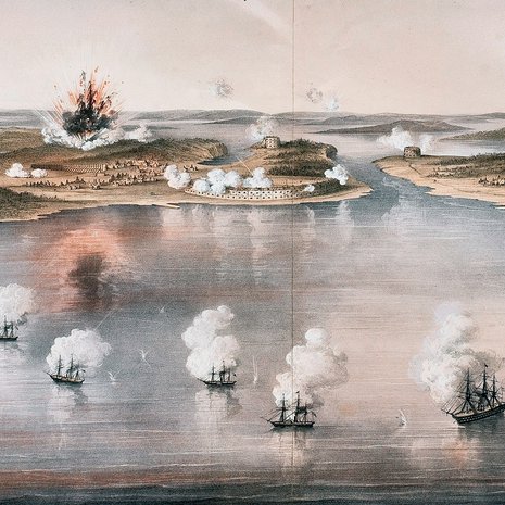 Itämerellä tehtiin maailmanpolitiikkaa kesällä 1854. Venäjän Ahvenanmaan-etuvartiota Bomarsundia saartoi 25 Englannin sota-alusta. Kuva: <span class="photographer">Alamy/MVPhotos</span>