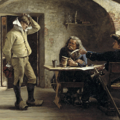 Sota söi miehiä. Lisää värvättiin tavallisten talonpoikien joukosta. Maalaus: Gustaf Cederström/Wikimedia Commons
