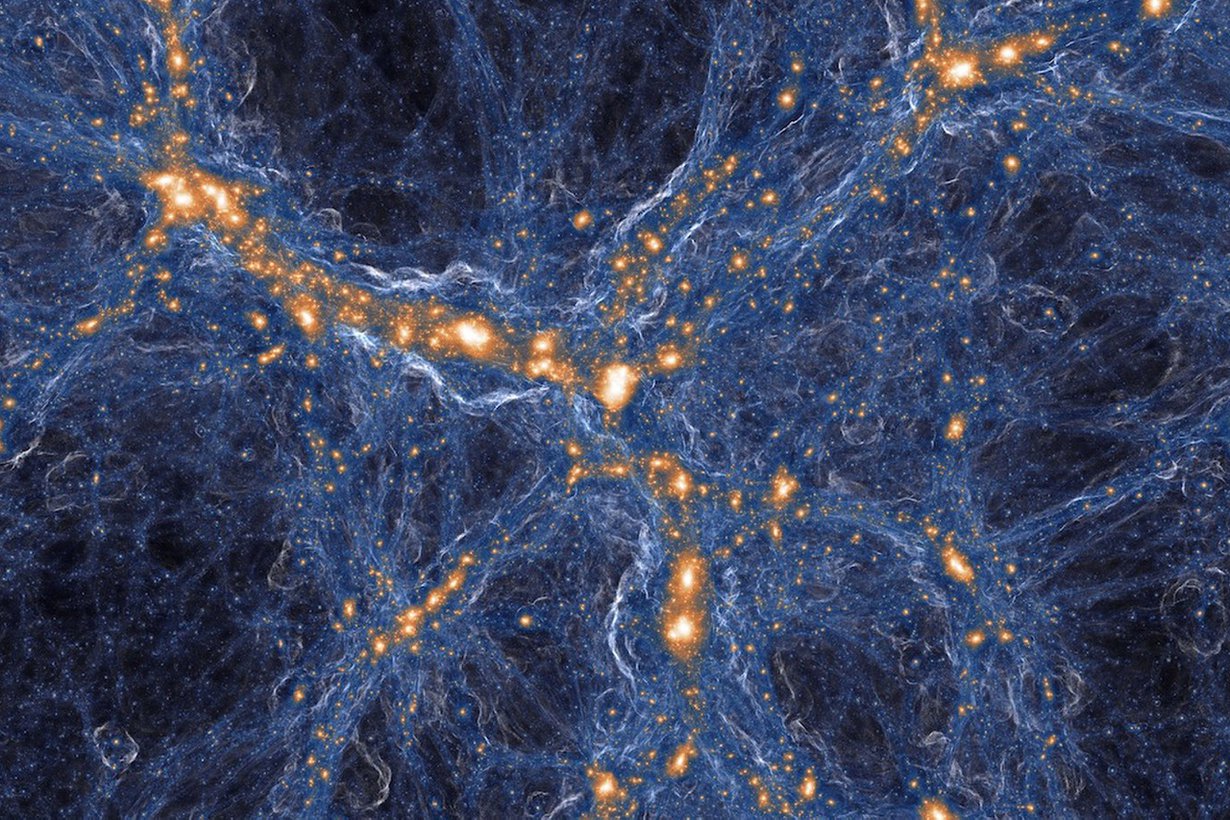 Alkukaasun pilvet kiemurtelevat galaksien väleissä. Kuva: Keck Observatory