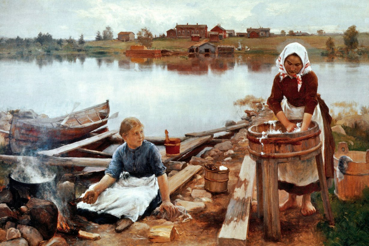 Esivanhempamme ihailivat raivattua maisemaa. Se merkitsi turvaa ja valtaa arvaamattoman luonnon yli. Maalaus: Eero Järnefelt, Pyykkiranta, 1889, Wikimedia Commons
