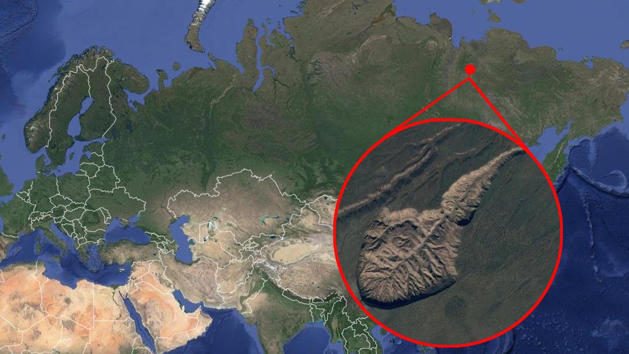 Batagaikan kraatteri Venäjän Jakutiassa on kilometrin pituinen ja yli 80 metrin syvyinen. Kuva: Google Earth