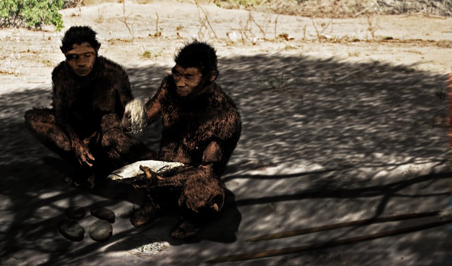 Rekonstruktio Homo erectus -perheestä. Kuva: <span class="photographer">Henry Gilbert ja Kathy Schick / Wikimedia Commons</span>