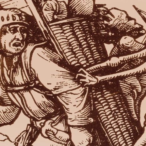 Keskiajan pelottavimpia tauteja oli rutto. Hans Holbein nuoremman puupiirros Kaupustelija ja kuolema.