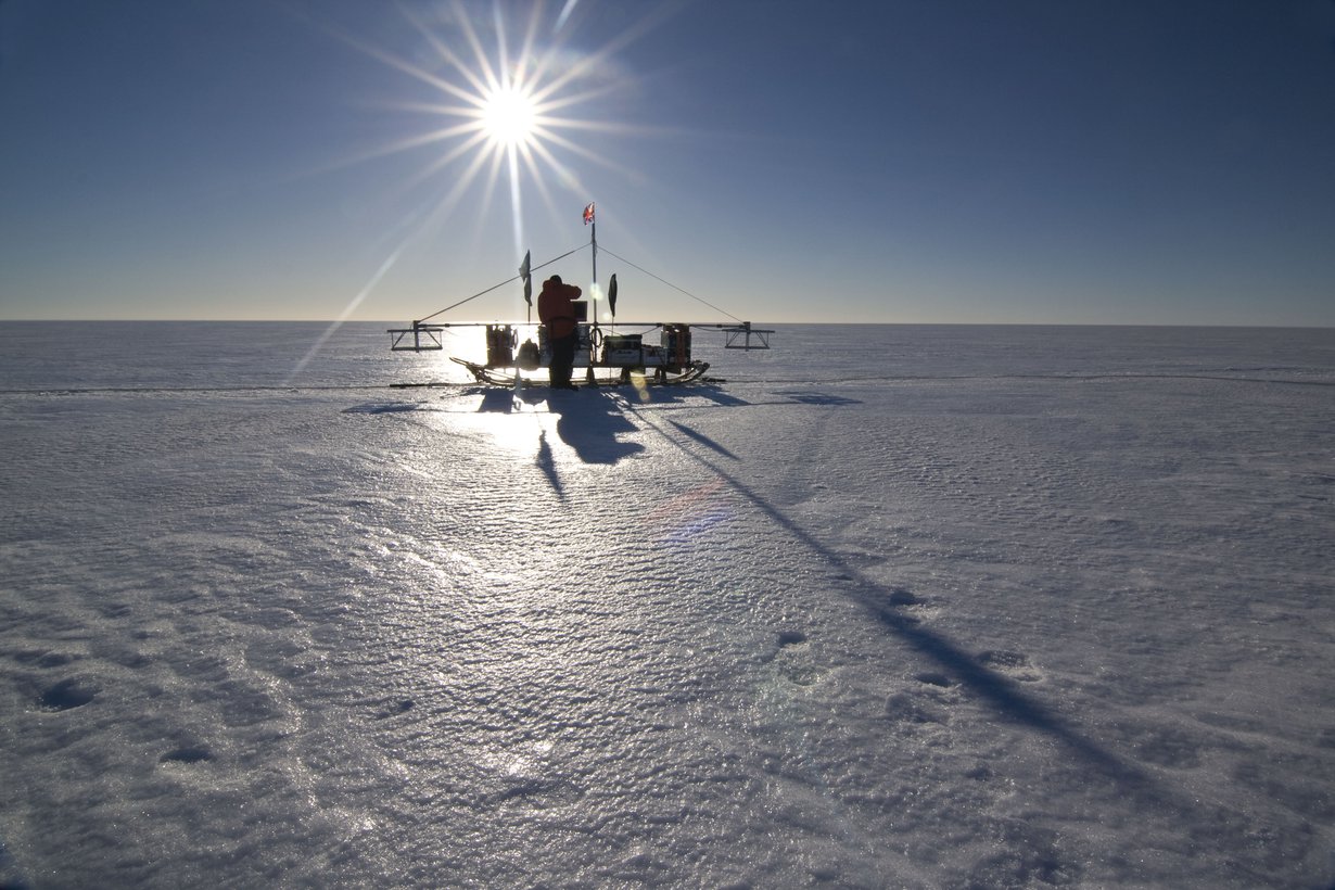 Tutkakelkka Larsen C -jäähyllyllä. Kuva: British Arctic Survey