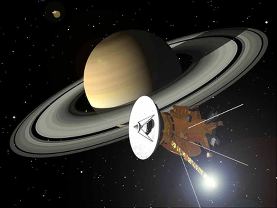 Cassini-Huygens-luotain lähestyy Saturnusta. Taiteilijan näkemys. Kuva: <span class="photographer">Nasa</span>