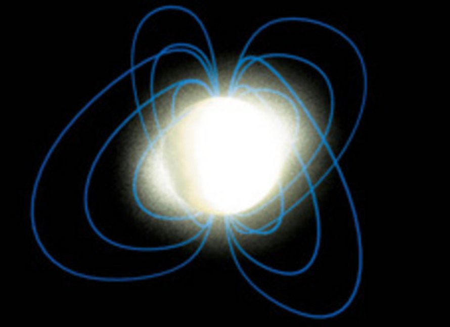 Neutronitähti ja sen magneettikenttä (ESA 2002/Medialab).