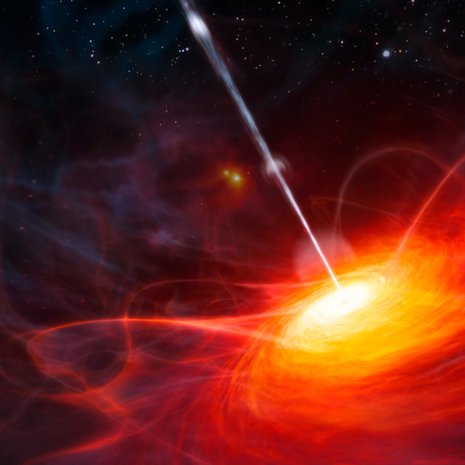 Kvasaarin ytimestä löytyy supermassiivinen musta aukko. Kuva: <span class="photographer">M. Kornmesser/Eso/SPL/MVPhotos</span>