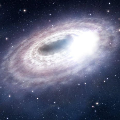 Kuvittajan hahmotelma kaasukiekosta, joka ympäröi Linnunradan keskellä olevaa mustaa aukkoa. Kuva: <span class="photographer">Eso</span>
