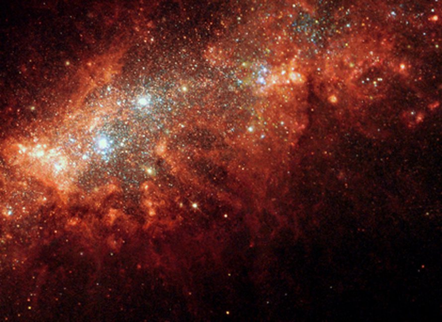 Kääpiögalaksissa NGC 1569 syntyy erityisen runsaasti tähtiä. Kuva: <span class="photographer">ESA, NASA ja Peter Anders
</span>