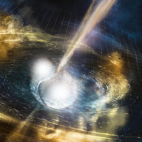 Taiteilijan näkemys neutronitähtien törmäyksestä. Kuva: <span class="photographer">NSF/LIGO/Sonoma State University/A. Simonnet</span>