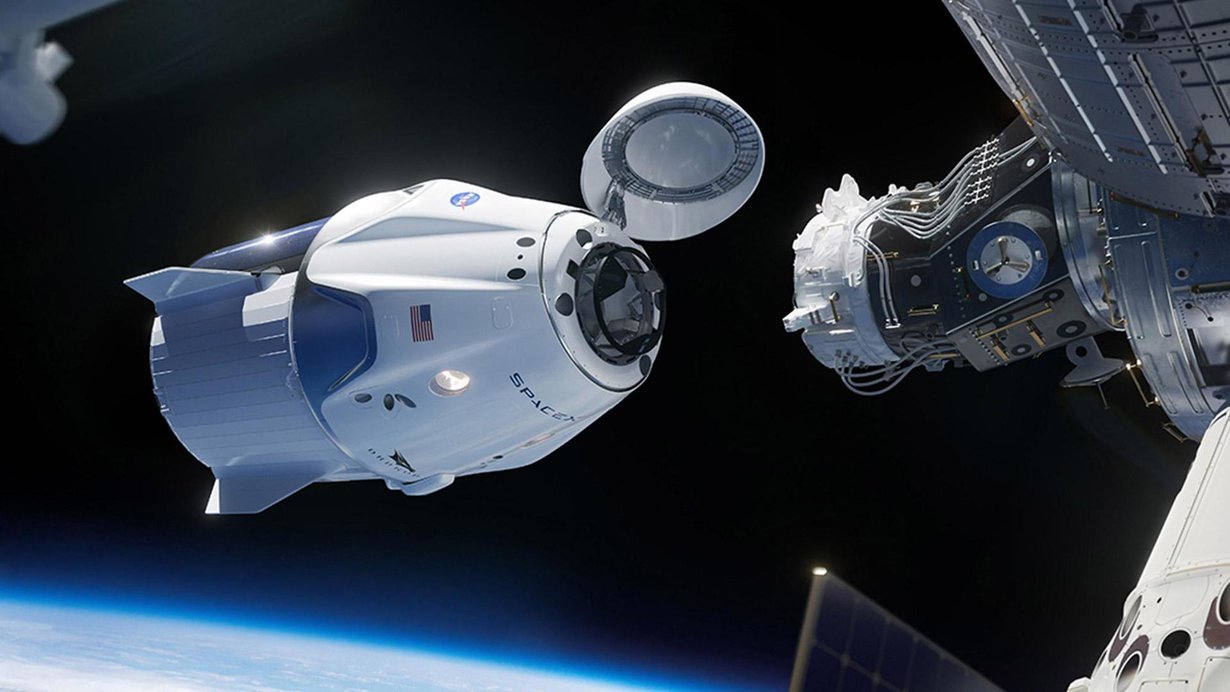 Taitelijan näkemys Dragonin telakoitumisesta ISS-avaruusasemaan. Kuva: SpaceX