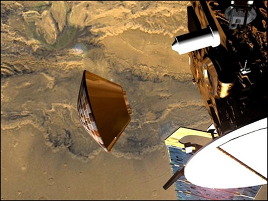 Mars Expressistä irtoava Beagle. Kuva: <span class="photographer">ESA/Beagle 2</span>