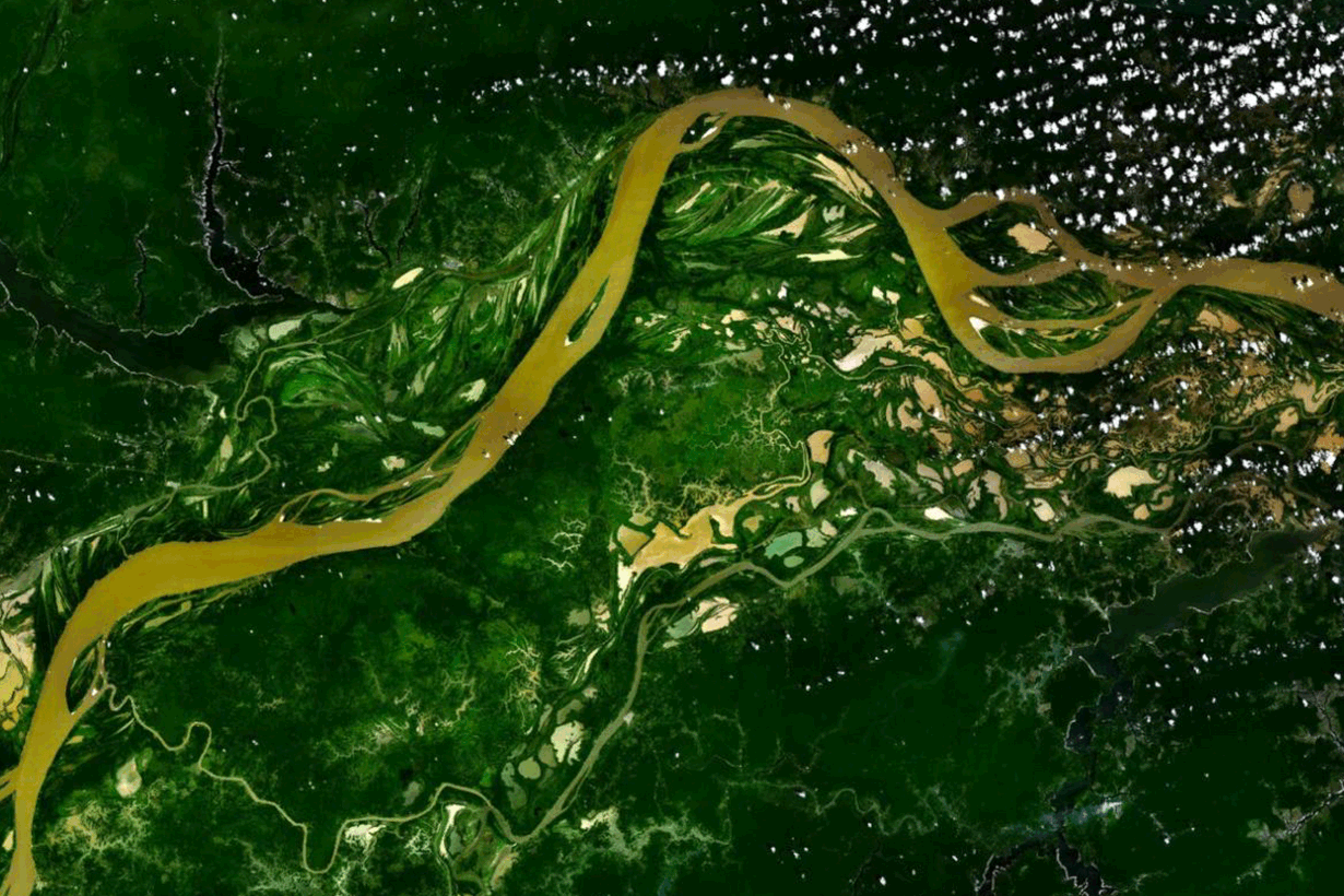 Amazonian ja muiden trooppisten sademetsien hakkaaminen tuhoaa edelleen biodiversiteettia. Kuva: Nasa