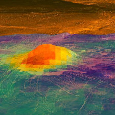Tulivuori Idunn Mons voi yhä syöstä laavaa naapuriplaneetta Venuksella Imdr Region alueella. Luotain Venus Express mittasi tulivuoren lämpöä vuonna jo 2006. Kuva: <span class="photographer">Nasa</span>