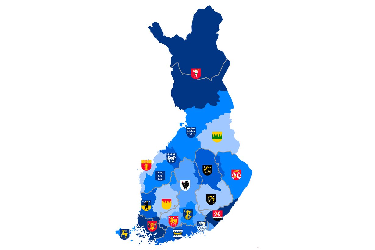 Tätä nykyä meillä on 19 maakuntaa ja niissä 313 kuntaa. Kuva: Wikimedia Commons