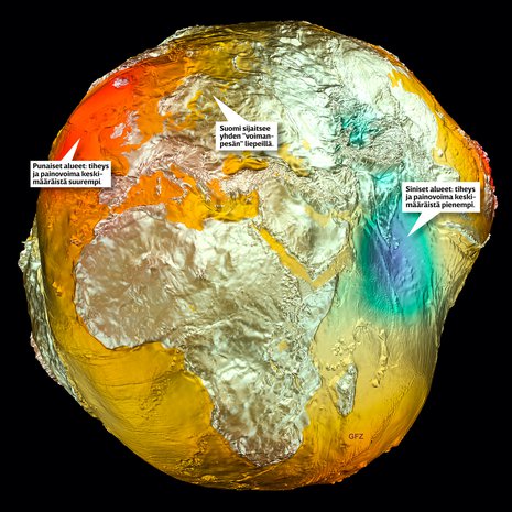2011 Geoidi on sitä tarkempi, mitä herkemmät ovat satelliittien mittalaitteet. Nykyisiin huippuihin kuuluu Potsdamin peruna, joka koottiin Saksan geofysiikan keskuksessa Potsdamissa kolmen satelliitin, Gracen, Lageosin ja Gocen, datasta. Kuva: <span class="photographer">GFZ</span>