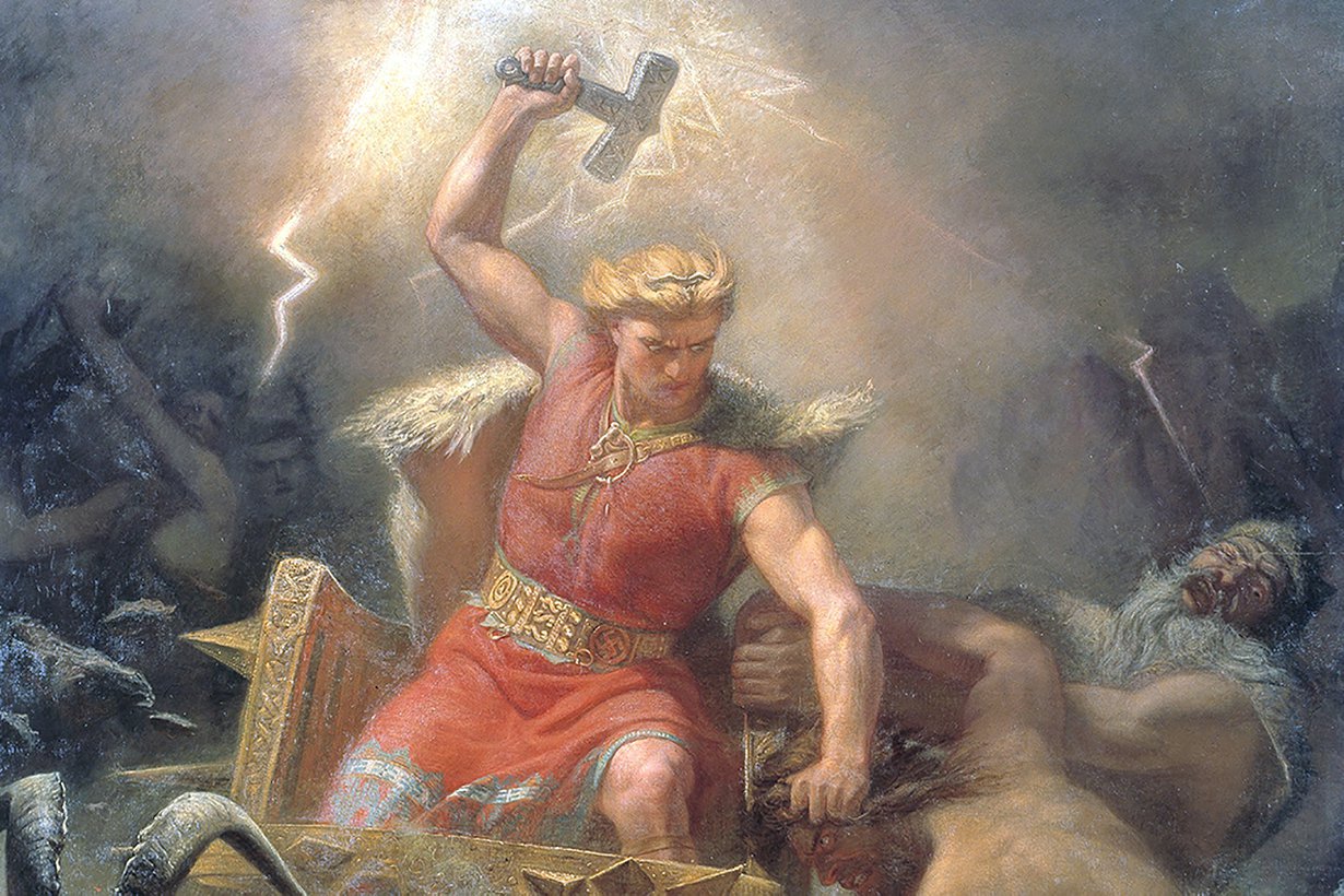 Torstai kuuluu germaanien ukkosherralle Torille. Kuva: Mårtem Eskil Winge, Tor’s Fight with the Giants/Wikimeida Commons