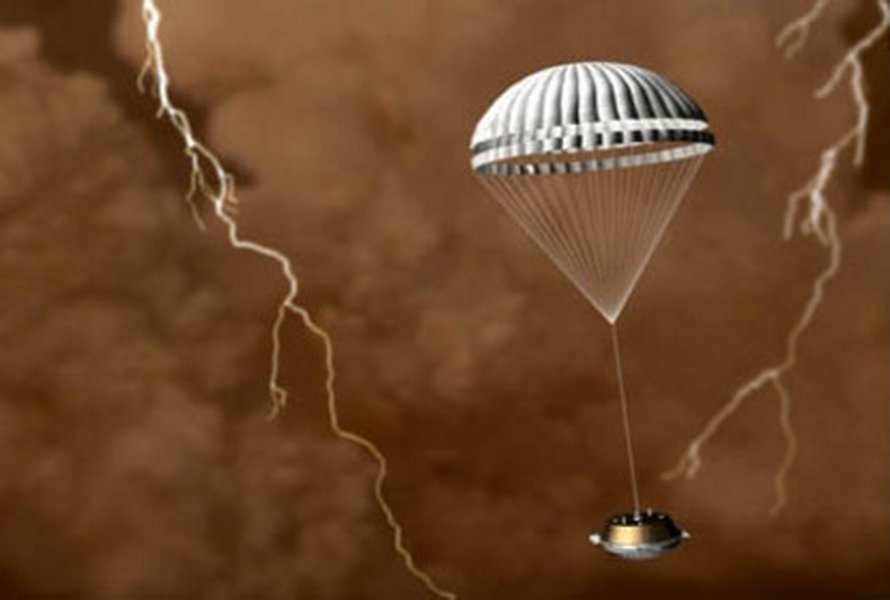 Huygens laskeutumassa Titaniin 2005. Kuva: <span class="photographer">Esa.</span>