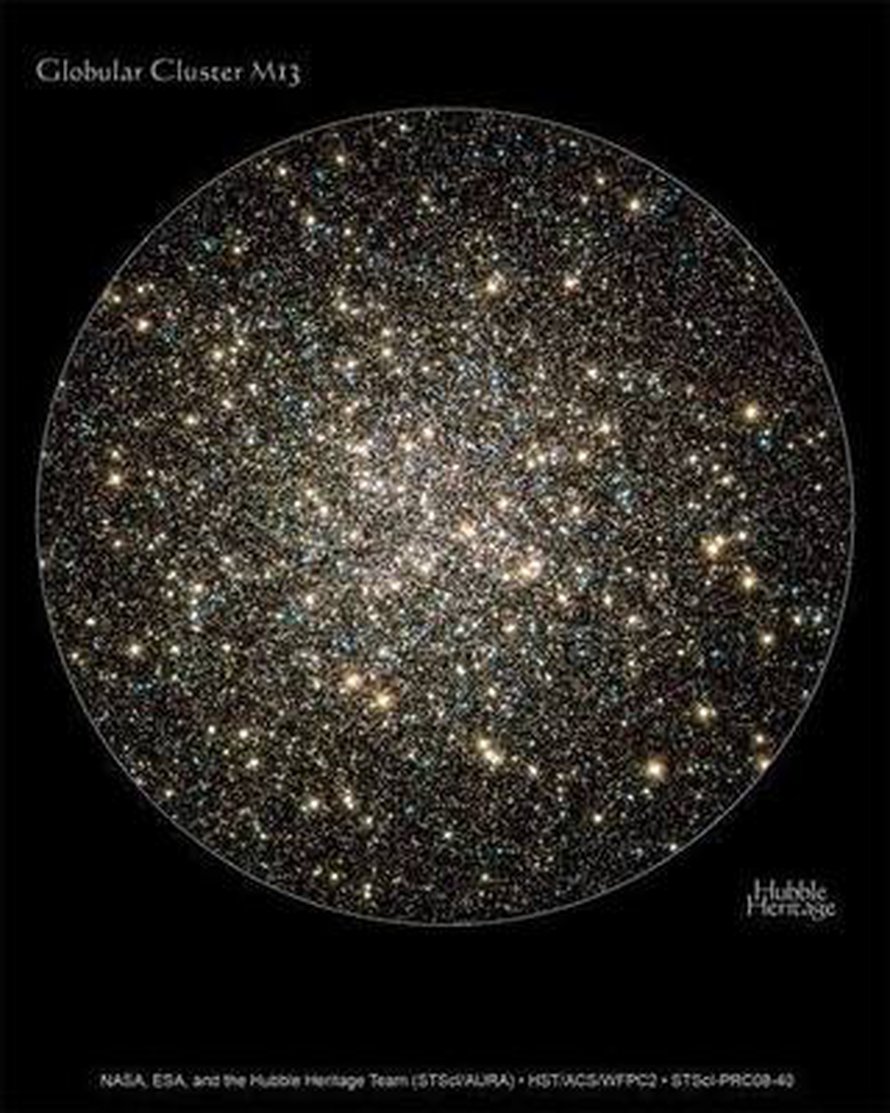 Hubblen M13-kuva on koostettu kahden kameran neljästä otoksesta. Kuva: <span class="photographer">NASA, ESA, and the Hubble Heritage Team (STScI/AURA) Acknowledgment: C. Bailyn (Yale Univ.), W. Lewin (MIT), A. Sarajedini (Univ. of Florida), and W. van Altena (Yale Univ.)
</span>