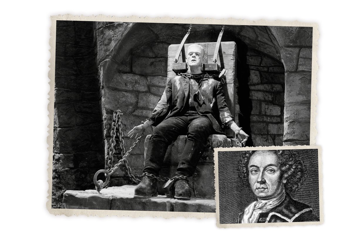 Klassikkohirviiö täyttää 200 vuotta. Sen luoja, fiktiivinen tohtori Frankenstein saattoi saada nimensä alkemisti Johann Dippelin eliksiiristä. Kuvat: Getty Images ja Wikimedia Commons