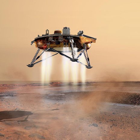 InSight hidasti lähes kävelyvauhtiin juuri ennen tömähtämistään Marsin kamaralle. Kuva: <span class="photographer">Nasa</span>