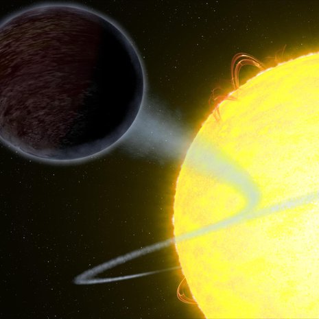 Uudesta pimeän planeetan löydöstä ei ole tarjolla kuvittajan näkemystä. Tämä kuva on toisesta mustasta planeetasta nimeltään Wasp 12b, jonka Hubble-avaruuskaukoputki löysi viime vuonna. Se imee 94 prosenttia siihen osuvasta valosta. Kuva: <span class="photographer">NASA, ESA, and G. Bacon (STScI)</span>