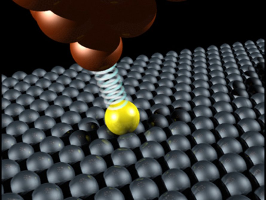 Atomivoimamikroskoopin kuva kobolttiatomin siirtämisestä. Kuva: <span class="photographer">Jenny Hunter/IBM</span>