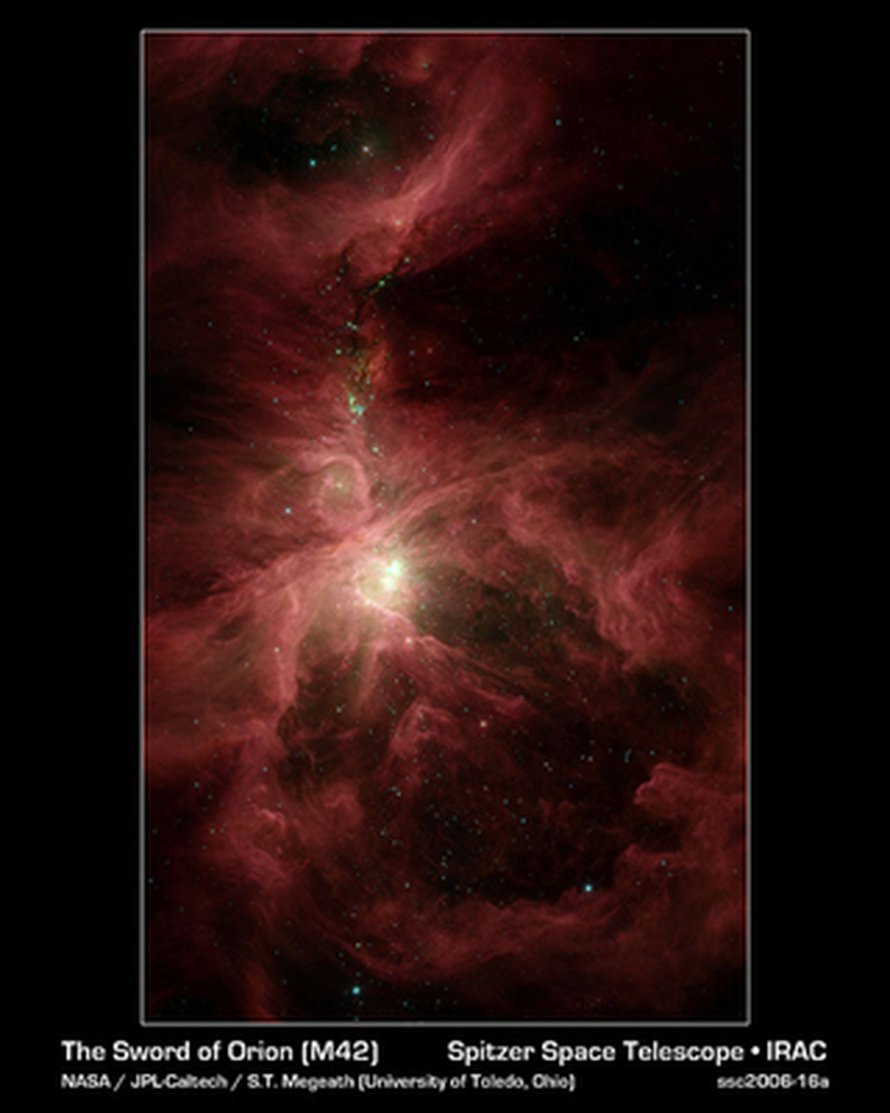 Orionin sumussa syntyy runsaasti tähtiä. Kuva NASA/JPL-Caltech/T. Megeath (University of Toledo)