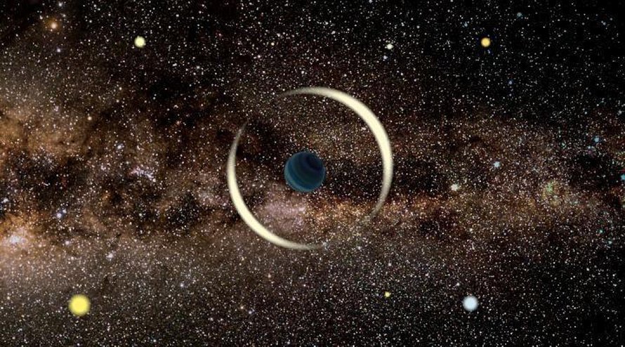 Gravitaatiolinssi tarkoittaa sitä, että avaruuden kohde vääristää takana olevan tähden valoa painovoimallaan. Sen avulla havaitaan pimeitä kohteita, kuten kuvitus osoittaa. Kuva: <span class="photographer">Jan Skowron / Varsovan yliopiston observatorio</span>
