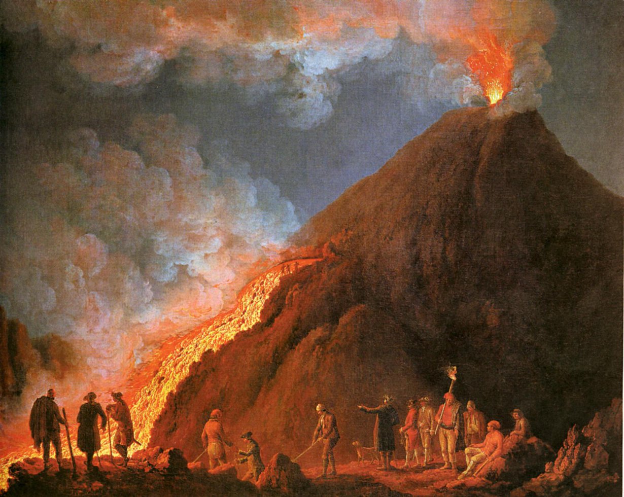 Jacob Hackert maalasi 1700-luvulla useita teoksia Vesuviuksesta, joka tuolla vuosisadalla purkautui kuudesti. Tulivuoren aktiivisuuden historiaa on kirjattu ylös ainakin vuodesta 79 alkaen. Kuva: Gemäldegalerie Alte Meister, Kassel