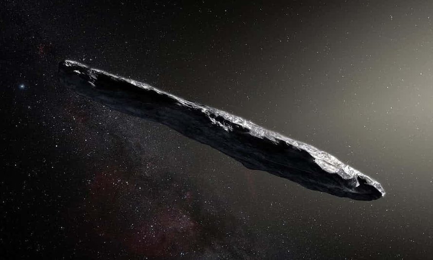 Aurinkokunnassamme kiitänyttä asteroidia tutkitaan vielä radioteleskoopein. Ohessa taiteilijan näkemys sikarin muotoisesta vieraasta. Kuva: <span class="photographer">ESO / M. Kornmesser</span>