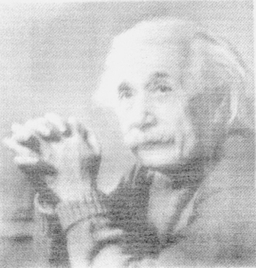 Nanoputkimusteella printattu Einstein. Kuva: <span class="photographer">K. Kordas and G. Toth/Oulun yliopisto</span>