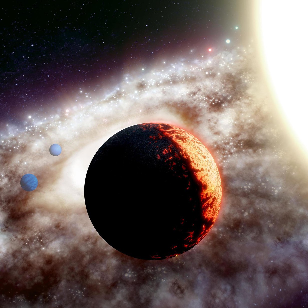 Taiteilijan näkemys TOI-561b-planeetasta, joka kiertää tähteään aivan lähituntumassa. Kuva: Adam Makarenko / W. M. Keck Observatory